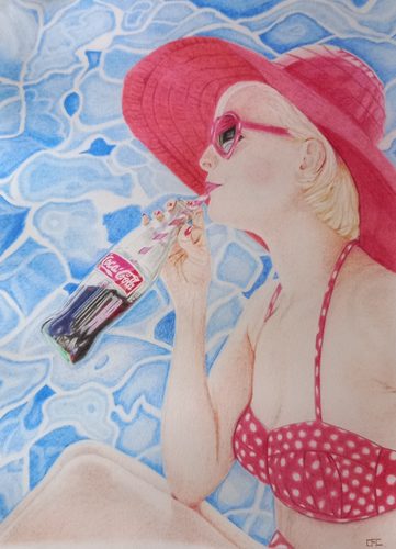 Carrie-Anne, Thirsty, coloured pencils.